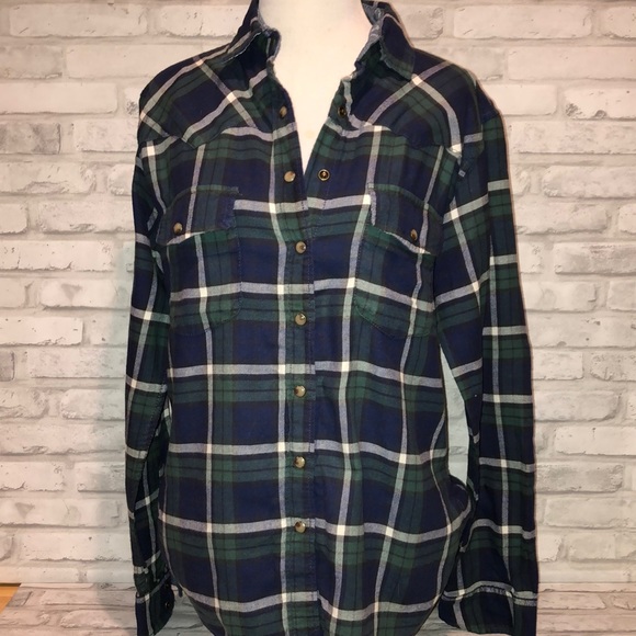 jack’s girlfriend Tops - Jack’s Girlfriend green white blue flannel comfort stretch plaid shirt snaps